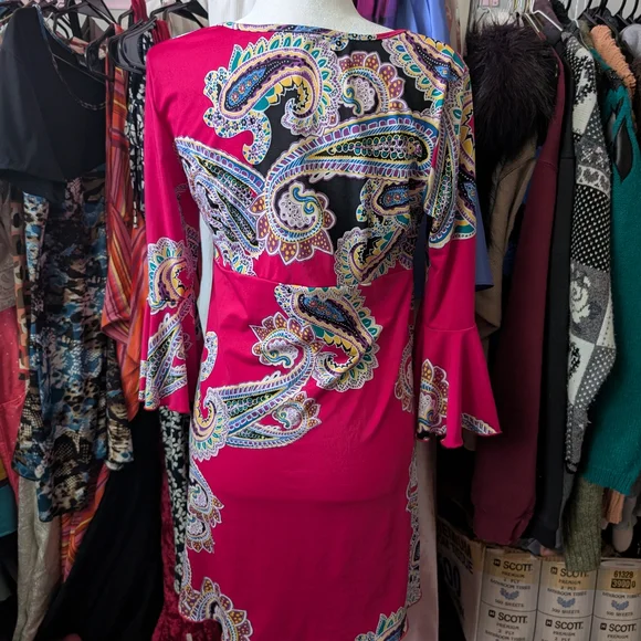 *Sold*Paisley Print Pink Women's Mod Style Dress - Picture 4 of 4